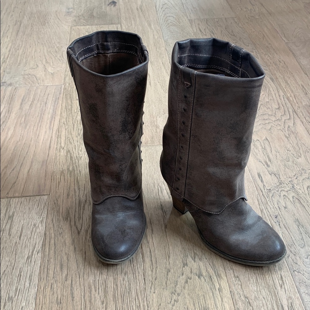 MIA Putty Taupe Brown Leather Spat Calf Height JERI Boots Size 8.5